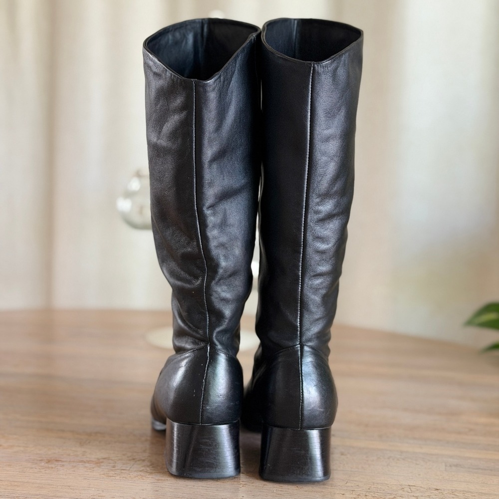 Vtg 90s Tuscan Black Leather Square Toe Low Block Heel Slouch Boots Women 7.5M - Picture 3 of 7